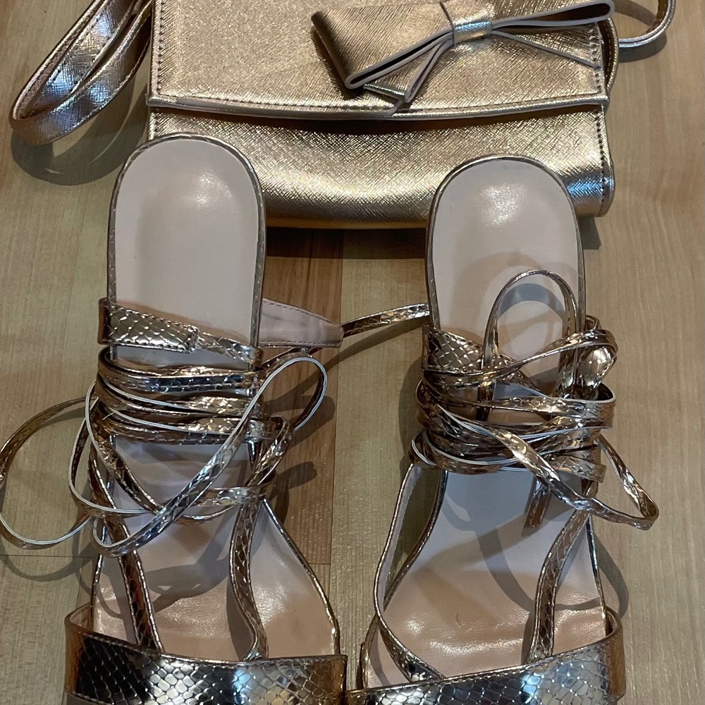 Gold Bag & Heels Set